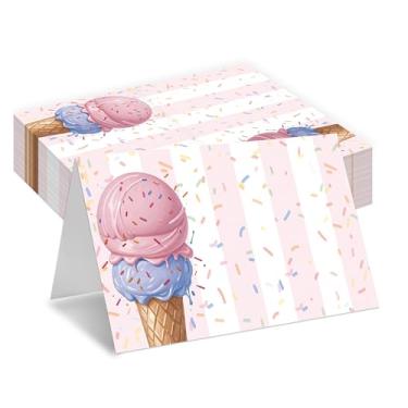 Imagem de Cartões de sorvete, cartões de assento de festa de verão para configuração de mesa, pacote com 25 cartões de recepção semi-dobrados, suprimentos de lembrancinhas de festa na praia na piscina, cartões