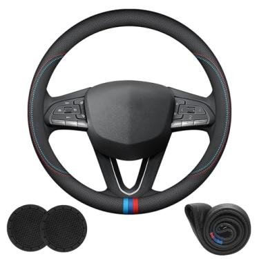 Imagem de Capas de volante de carro de couro Nappa com ajuste personalizado para Cadillac Escalade XT5 Lyriq XT6 CT5 XT4 Vistiq Coupe, acessórios universais de 36 a 38 cm com logotipo, antiderrapante e