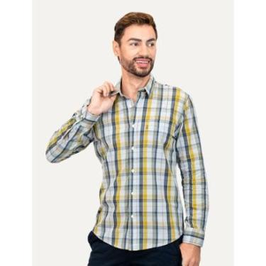 Imagem de Camisa Levis Masculina Sunset One Pocket Rider Plaid Xadrez Amarelo/Azul-Masculino