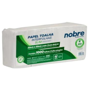 Imagem de Nobre Papel Toalha Interfolhas Slim 20x20cm 1000 Folhas, 100% Celulose Virgem, Gramatura 18-20g, alta absorçao, uso proffisional e residencial