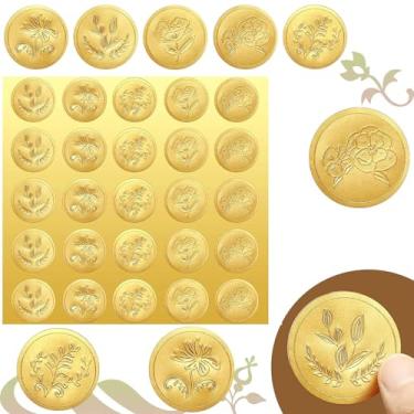 Imagem de Adesivos de flores de envelope em relevo dourado, 250 peças, adesivos de flores em relevo dourado, selo, convites de casamento, cartões de felicitações, lembrancinhas de festa, autoadesivos