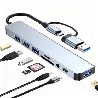 Imagem de Hub USB C/USB, cabeça dupla de alumínio 8 em 1 com portas USB 3.0/2.0 para PC/notebooks/MacBook Pro/Air/iMac/iPad e mais dispositivos