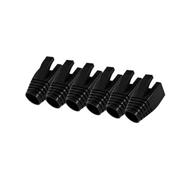 Imagem de 50 peças Cat7 Cat7A Cat8 bota de alívio de tensão, RJ45 plugue conector conector capa rede modular plugue conector conector capa cabo, botas de conector, preto