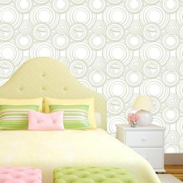 Imagem de Papel De Parede Círculos Geométricos Verde Claro Autocolante - LRP