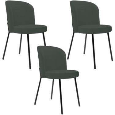 Imagem de Kit 3 Cadeiras Sala de Jantar Estofada Gavi L02 Linho Verde Musgo - Lyam Decor