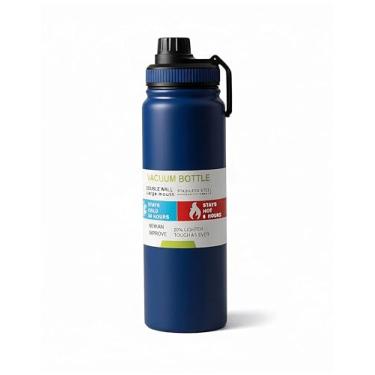 Imagem de Garrafa Térmica de Aço Inoxidável 304-1000ml, Isolamento a Vácuo Duplo, Mantém Frio por 24h/Quente por 6h, Alça Portátil Sem Vazamentos, Ideal para Ao Ar Livre, Ginásio e Escritório (Azul)