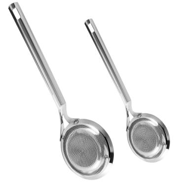 Imagem de Colher de escumadeira de malha fina de aço inoxidável 304, 2 unidades, panela quente sem BPA com cabo longo, coadores de gordura para filtro de óleo, espuma de desnatação