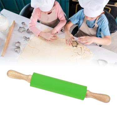 Imagem de Rolo de silicone estendido de 23 cm, rolo de silicone para assar com cabo de madeira antiaderente, para massa de bolinhos de massa com cabo de madeira maciça (verde)