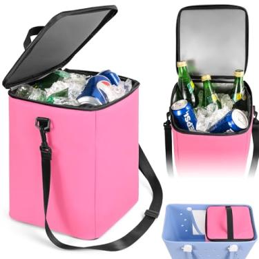 Imagem de Bolsa térmica com alça de ombro removível, bolsa térmica de viagem para acessórios de bolsa de praia GG, bandeja divisória, bolsa térmica portátil, à prova de vazamento, zíper (rosa)