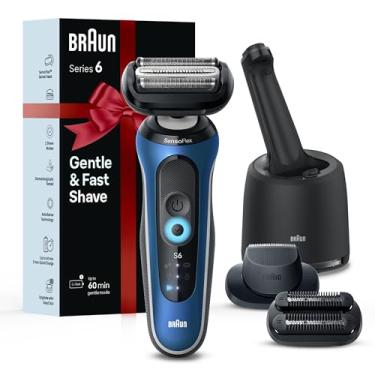 Imagem de Braun Barbeador elétrico para homens, série 6 6177cc, barbear molhado e seco, modos de barbear turbo e suave, barbeador de folha, azul