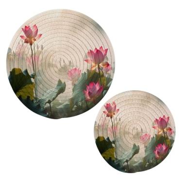 Imagem de Blueangle 2 peças de suporte de panela de trivet de plantas de lótus sonhadoras - conjunto de pegadores de panela de tecido redondo - almofadas quentes trançadas de algodão - porta-copos - tapetes de