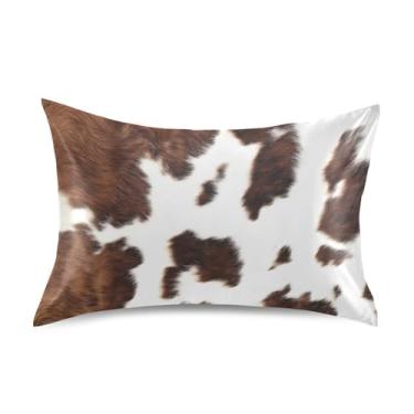 Imagem de Blueangle Fronha de cetim de vaca com estampa marrom branca para cabelo e pele, tamanho padrão (50,8 x 66 cm) - Capas de travesseiro de cetim refrescantes com fecho de envelope (103)