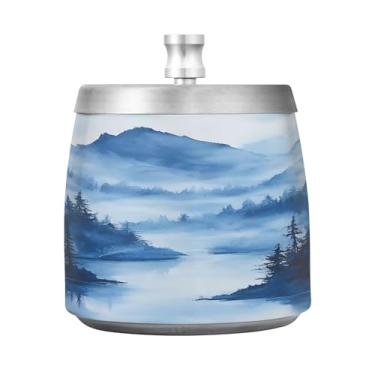 Imagem de SEHANY Cinzeiro Majestic Mountain Peak com tampa para cigarros, à prova de vento, sem fumaça, aço inoxidável, cinzeiros para uso interno e externo, grande, inodoro, para fumantes, decoração de