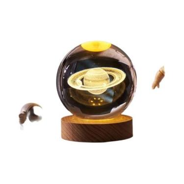 Imagem de Bola De Cristal 3D 6cm Luz Noturna LED Sistema Solar Planetas Lua Astr
