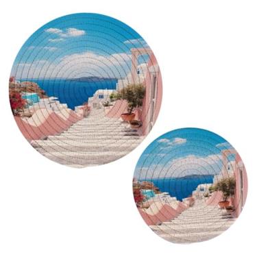 Imagem de Blueangle 2 peças de suporte de panela de tripé romântico Villagecore - conjunto de pegadores de panela de tecido redondo - almofadas quentes trançadas de algodão - porta-copos - tapetes de mesa para