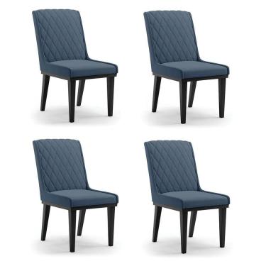 Imagem de Cadeira Sala De Jantar Base Madeira Preto Kit 4 Sofia Suede Azul Marinho D03 - D`rossi Azul Marinho