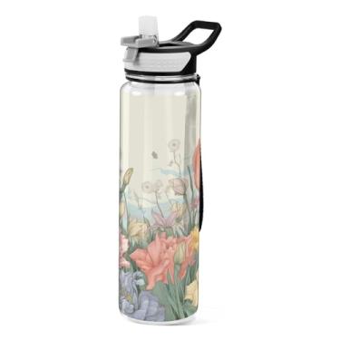 Imagem de ATTX Garrafa de água floral colorida, 946 ml, à prova de vazamento e livre de BPA, garrafas de água reutilizáveis de plástico Tritan para viagens, academia, corrida, fitness #402