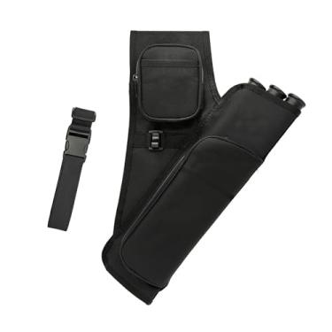 Imagem de KURUGEILI Bolsa de transporte com 3 tubos de arco e flecha pendurada na cintura com bolsos cinto ajustável para caça, prática ao alvo e tiro ao ar livre, serve para jovens e adultos, preto