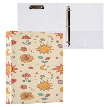 Imagem de Blueangle Fichário fofo com 3 anéis de sol e lua com prancheta e 2 bolsos - Organizador de documentos decorativos de 3 cm para escritório, suprimentos para reuniões (323)