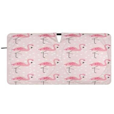 Imagem de Blueangle Pára-brisas flamingo com pontos brancos - 149.9 cm x 76.2 cm dobrável carro janela frontal blocos para-sol raios UV viseira de sol (983)