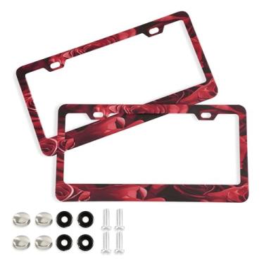 Imagem de SEHANY Molduras de placa de carro rosa dos namorados, capas de moldura de placa de carro de alumínio à prova de ferrugem com orifícios elípticos e parafusos serve para veículos padrão dos EUA tamanho