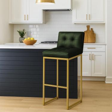 Imagem de Banqueta Cozinha Alta Com Encosto Industrial Dourado Lirina Pu C05 - D'rossi Cor Verde
