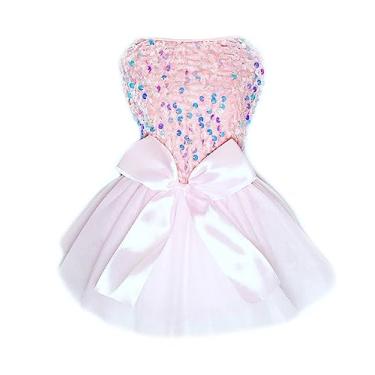 Imagem de JcDuDoi Vestido Formal De Princesa Para Cachorros Pequenos, Roupas Animais Estimação Com Lantejoulas Brilhantes, Vestidos Festa Aniversário Casamento, Acessórios Gatos, Fantasias, Saia Rosa (Rosa, G