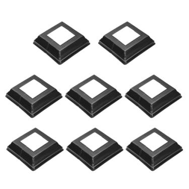 Imagem de PATIKIL Pacote com 8 saias de poste de cerca, 6 x 6 cm estilo dividido quadrado deck cobertura base flange plástico sapato de base para trilhos cerca escada trilhos varanda pátios, preto