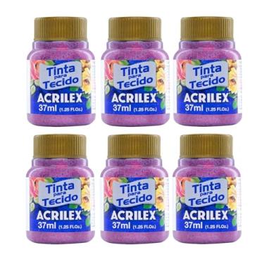 Imagem de Kit 6 Tintas para Tecido Glitter Acrilex Vermelho 205 37ml | Brilho Intenso, Alta Fixação, Resistência às Lavagens e Acabamento Cintilante para Artesanato e Customização