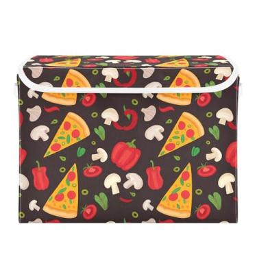 Imagem de xigua Cestos de armazenamento de fatias de pizza com tampas e alça de transporte, caixas de armazenamento dobráveis organizadores recipientes cestos cubo com capa para casa, quarto, armário