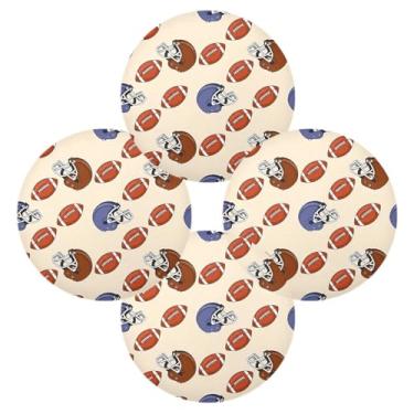 Imagem de Wassud Jogo americano conjunto de 4 capacetes e bolas de futebol americano tapetes de mesa redondos para cozinha e jantar tapetes laváveis resistentes ao calor decoração de mesa 39 cm