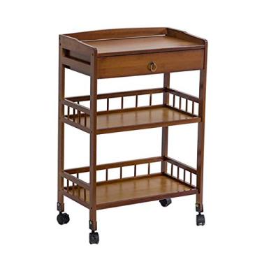 Imagem de LMJYU Carrinho de servir, ferramenta de 3 níveis, carrinho de bufê de cozinha de hotel com gaveta, carrinho utilitário de equipamento médico durável com roda de freio universal, cor de madeira