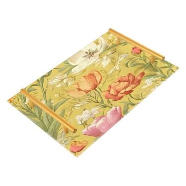 Imagem de Wassud Bandeja de banheiro vintage floral com alças organizador de perfume de joias de acrílico para banheiro, quarto, cozinha, balcão de 30 x 20 cm