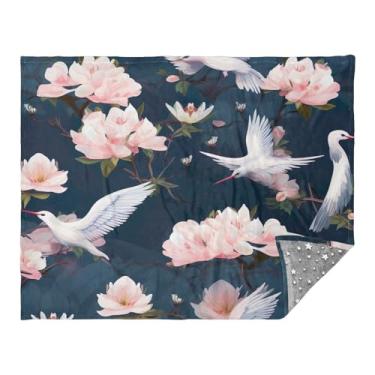 Imagem de YETTASBIN Cobertor que brilha no escuro 139 x 187 cm, cobertor de flanela macia guindaste branco para adultos e crianças, cobertores aconchegantes reversíveis para sofá, cama, viagens, acampamento |