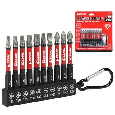 Imagem de EZARC Conjunto de brocas de chave de fenda revestidas de diamante – Conjunto de brocas com fenda Torx Phillips Phillips Pozidriv magnética de 6 cm, brocas de chave de fenda de liga de aço S2, haste
