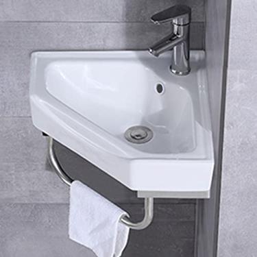 Imagem de Lavatório de parede de cerâmica pequena pia de banheiro triângulo branco suporte de parede pias de lavanderia de cerâmica vaso de porcelana