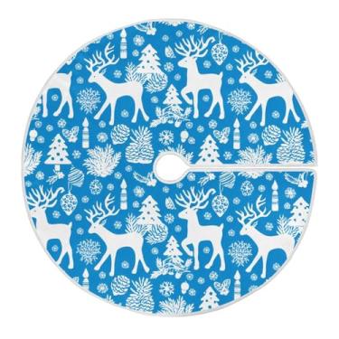 Imagem de Wassud Saia para árvore de Natal com laços seguros, tapete de árvore de Natal festivo de rena branca de 90 cm para festas de ano novo, decoração de casa