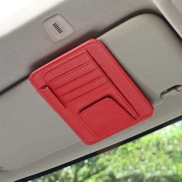 Imagem de Pequeno organizador de viseira de sol de couro para carro, suporte de óculos de sol e organizador de bolso de armazenamento de documentos, universal para carros, caminhões, SUVs