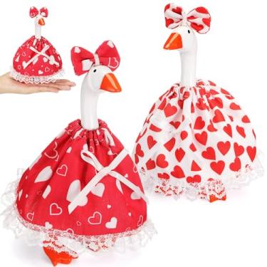 Imagem de Simlakey Conjunto de 2 conjuntos de mini roupas de ganso de 17 cm para o dia dos namorados, vestido romântico e chapéu de laço, fantasia de ganso para mesa de dia dos namorados, porta chaves