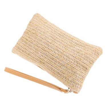 Imagem de Bolsa clutch de palha pequena com zíper estilo boêmio bolsa de praia de verão para mulheres capa de telefone portátil leve