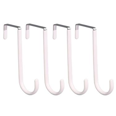 Imagem de FADTOP Pacote com 4 ganchos acima da porta ganchos com revestimento de borracha para pendurar toalha roupão cabide 12,8 cm cozinha banheiro branco