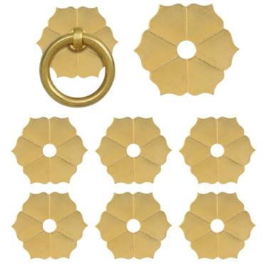 Imagem de UFURMATE Puxadores de armário dourados, 6 peças decorativas de puxador de gaveta arruela ferragens de armário de latão para fixação de maçanetas (formato de flor hexagonal)