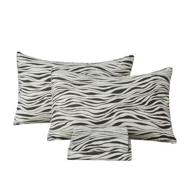 Imagem de FADFAY Conjunto de lençóis King com estampa de zebra – 100% algodão macio, durável, borda de chocolate e design de emenda, lavável na máquina