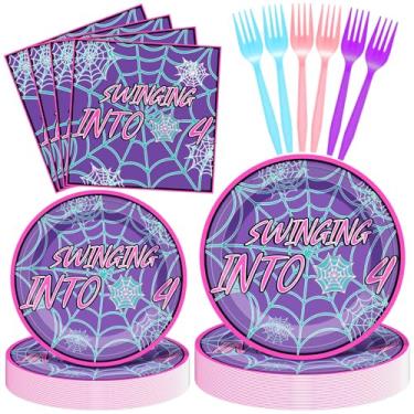 Imagem de Romooa 96 peças de pratos e guardanapos de festa de teia de aranha decorações de aniversário de aranha fantasma carne de porco descartável conjunto de utensílios de mesa de teia de aranha para