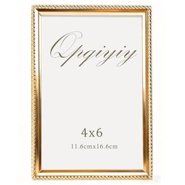 Imagem de QPQIYIY Porta-retrato de 10 x 15 cm com capa de vidro real, molduras douradas com mesa ou pendurar na parede, revestimento de corda de metal