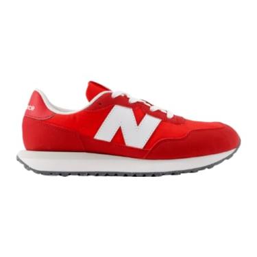 Imagem de New Balance Tênis infantil 237 V1 com cadarço, Branco/Vermelho verdadeiro, 17