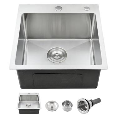 Imagem de Brovy Pia de barra suspensa de 38 cm, pia de cozinha pequena, 38 × 38, de aço inoxidável, feita à mão, pia sinlge para uso externo, trailer, cozinha, bar, pias