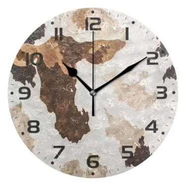 Imagem de JUZIHAI Relógio de parede de couro de vaca silencioso, sem tique-taque, relógios de parede redondos operados por bateria, fácil de ler, relógio decorativo de parede para casa, cozinha, sala de estar