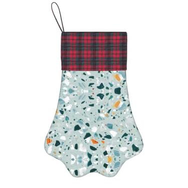 Imagem de SKKNT Meias de Natal Terrazzo com estampa pastel, mármore, animais de estimação, decoração de Natal, cães, gatos, árvores, doces, presente, conveniente