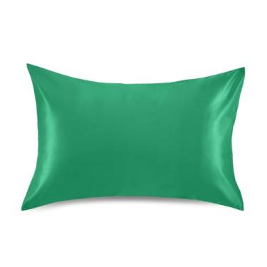 Imagem de Qilmy Fronhas de cetim de cor sólida verde-claro, capa de almofada de seda respirável macia com fecho de envelope para sofá-cama e sofá, tamanho king 102 x 50 cm